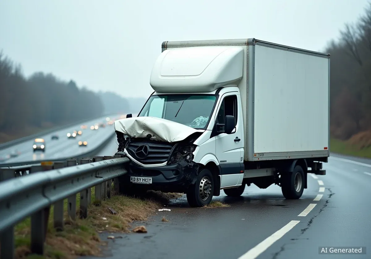 Lieferwagen kollidiert mit Mittelleitplanke auf A7