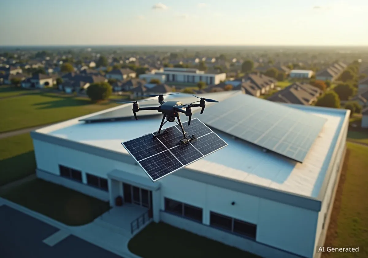 Drohne installiert Solaranlage auf Mehrzweckhalle Wallisellen