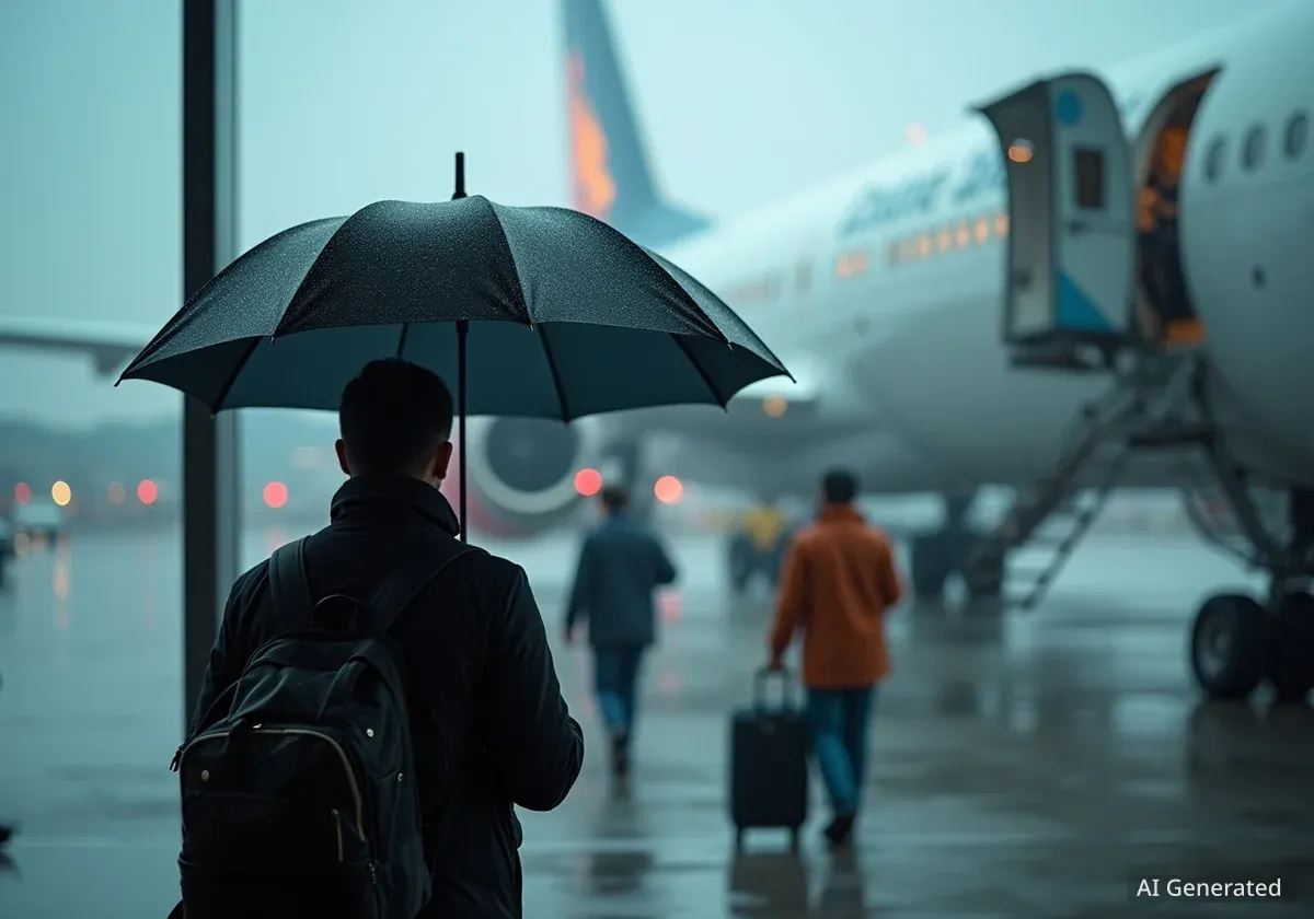 Zürich: Flugpassagiere warten auf Flugzeugtreppe